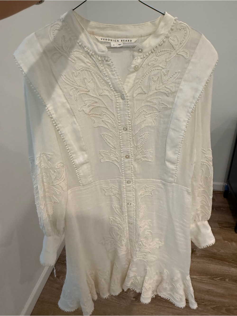 Veronica Beard White Embroidered Long Sleeve Dress